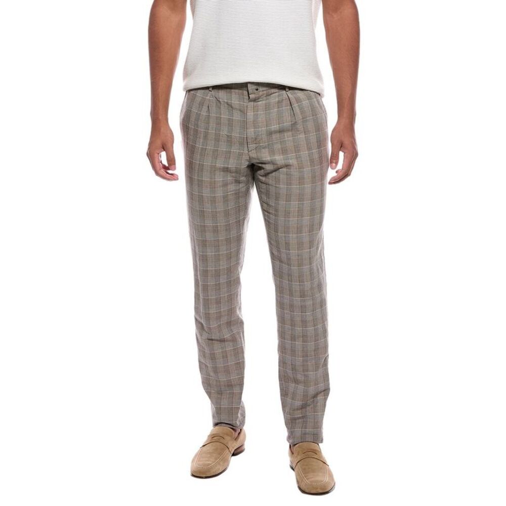 Slowear Mens  Linen-Blend Single Pleat Regular Fit Pant, Brown